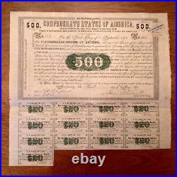 -1861 $500Confederate States of America CSA Civil War Bond Cr # 7 / Ball # 6