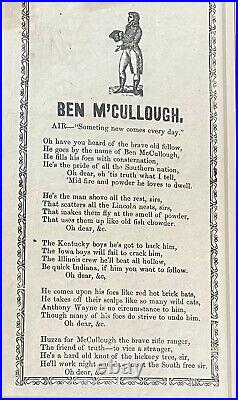 1861 CIVIL WAR CONFEDERATE BROADSIDE BEN McCULLOCH TEXAS RANGER LINCOLN SCALPING