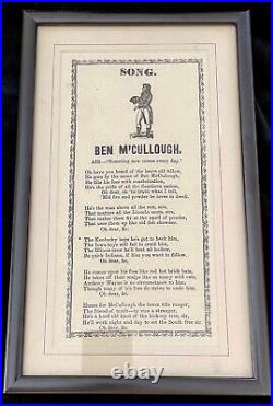 1861 CIVIL WAR CONFEDERATE BROADSIDE BEN McCULLOCH TEXAS RANGER LINCOLN SCALPING