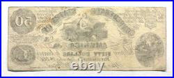 1861 CT-14 $50 The Confederate States of America (CTFT.) Note CIVIL WAR Era