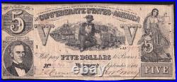 1861 Confederate States of America $5 T-36 Civil War Note CSA Richmond Currency