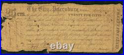 1861 PETERSBURG VA Confederate States Civil War, 25c City Obsolete Banknote PCGS