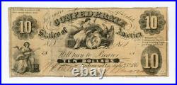 1861 T-10 $10 The Confederate States of America Note CIVIL WAR Era