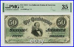 1861 T-16 $50 The Confederate States of America Note CIVIL WAR Era PMG VF 35