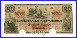 1861 T-19 $20 The Confederate States of America Note CIVIL WAR Era