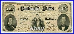 1861 T-25 $10 The Confederate States of America Note CIVIL WAR Era