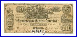 1861 T-29 $10 The Confederate States of America Note CIVIL WAR Era