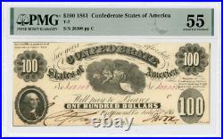 1861 T-7 $100 The Confederate States of America Note CIVIL WAR Era PMG AU 55