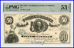 1861 T-8 $50 The Confederate States of America Note CIVIL WAR Era PMG 53 EPQ