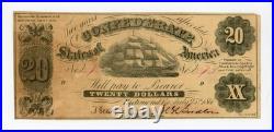1861 T-9 $20 The Confederate States of America Note CIVIL WAR Era