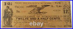1861 WINCHESTER VA Virginia 12 1/2 Cent Bill Note CONFEDERATE CURRENCY Civil War