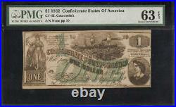1862 $1 Confederate States Counterfeit CIVIL War Note Money Ct-45 Pmg 63 Epq