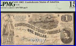 1862 $1 Dollar Bill Confederate States Lucy Pickens CIVIL War Note Money T44 Pmg