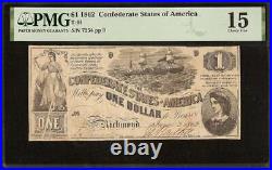 1862 $1 Dollar Bill Confederate States Lucy Pickens CIVIL War Note Money T44 Pmg