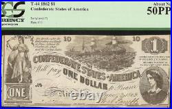 1862 $1 Dollar Bill Confederate States Lucy Pickens CIVIL War Note T-44 Pcgs 50