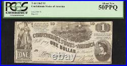 1862 $1 Dollar Bill Confederate States Lucy Pickens CIVIL War Note T-44 Pcgs 50