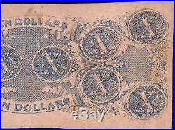 1862 $10 Dollar Bill Confederate States Currency CIVIL War Note Paper Money T-52