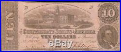 1862 $10 Dollar Bill Confederate States Currency CIVIL War Note Paper Money T-52