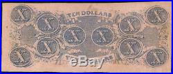 1862 $10 Dollar Bill Confederate States Currency CIVIL War Note Paper Money T-52