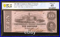 1862 $10 Dollar Confederate States Currency CIVIL War Note Money T-52 Pcgs 45