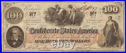 1862 $100 Bill Confederate States Currency CIVIL War Hoer Note Money T-41