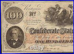 1862 $100 Bill Confederate States Currency CIVIL War Hoer Note Money T-41