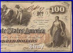 1862 $100 Bill Confederate States Currency CIVIL War Hoer Note Money T-41