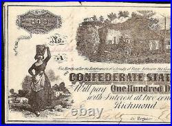 1862 $100 Bill Confederate States Currency CIVIL War Note Money Hundo T-40 Au
