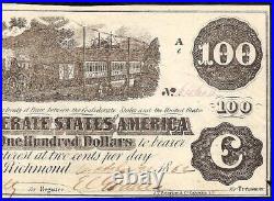 1862 $100 Bill Confederate States Currency CIVIL War Note Money Hundo T-40 Au