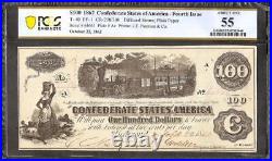 1862 $100 Bill Confederate States Currency CIVIL War Note Money T-40 Pcgs 55