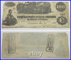 1862 $100 Civil War Confederate Note Bill, AU, T-39-290, #5460