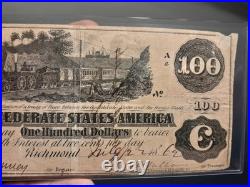 1862 $100 Confederate States America Train Paper Note Civil War Interest Stamp