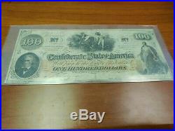 1862 $100 Confederate States Currency CIVIL War Cotton Hoer Note Csa Paper T-41