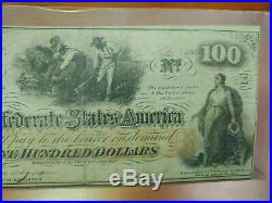 1862 $100 Confederate States Currency CIVIL War Cotton Hoer Note Csa Paper T-41
