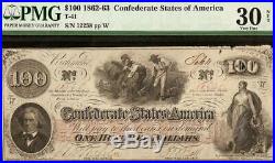 1862 $100 Confederate States Currency CIVIL War Cotton Hoer Note Money T-41 Pmg