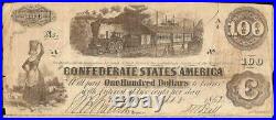 1862 $100 Confederate States Currency Knoxville Tennessee CIVIL War Note Money