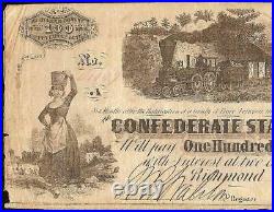 1862 $100 Confederate States Currency Knoxville Tennessee CIVIL War Note Money