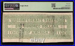 1862 $100 Confederate States T39 CIVIL War Currency Note Bogus Back Print Pmg 55