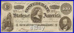 1862 $100 Dollar Bill CIVIL War Confederate States Currency Note Better T-49