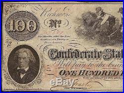 1862 $100 Dollar Bill Confederate States Currency CIVIL War Cotton Hoer Note T41