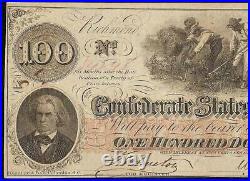 1862 $100 Dollar Bill Confederate States Currency CIVIL War Hoer Note Money T-41