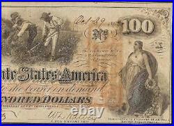 1862 $100 Dollar Bill Confederate States Currency CIVIL War Hoer Note Money T-41