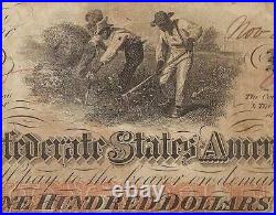 1862 $100 Dollar Bill Confederate States Hoer Note CIVIL War Money T-41 Pcgs 40