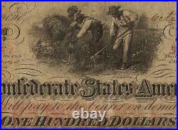 1862 $100 Dollar Bill Confederate States Note CIVIL War Paper Money T-41 Pmg 30