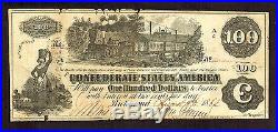 1862 $100 Dollar Bill Confederate States of America Civil War Currency Note