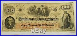1862 $100 Dollar Bill Richmond Confederate States Civil War Currency Paper Money