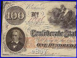 1862 $100 Dollar Bill Signed Confederate States Currency CIVIL War Hoer Note T41