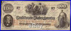 1862 $100 Dollar Bill Signed Confederate States Currency CIVIL War Hoer Note T41