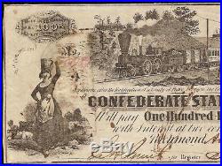 1862 $100 Dollar Clouds Error Confederate States Currency CIVIL War Money T-39