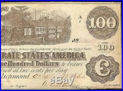 1862 $100 Dollar Confederate States Currency CIVIL War C Note Paper Money T-40